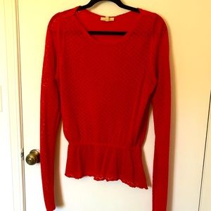 ModCloth Knit Sweater - peplum, sheer, red
